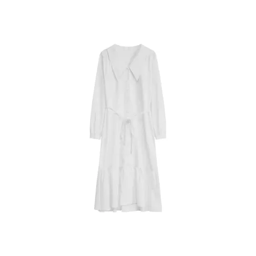 CHUU Белое Женское Длинное Платье с Рукавами