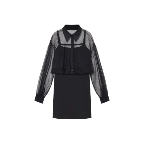 MO&CO Черное Женское Длинное Платье с Рукавами