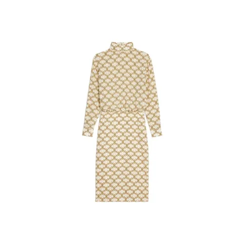 CELINE SS23 Длинное Платье с Длинными Рукавами Женское Желтое