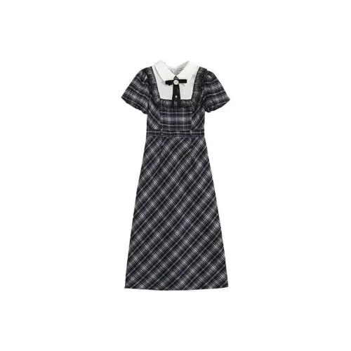 Lookinto Короткий рукав Платье Женское Синее