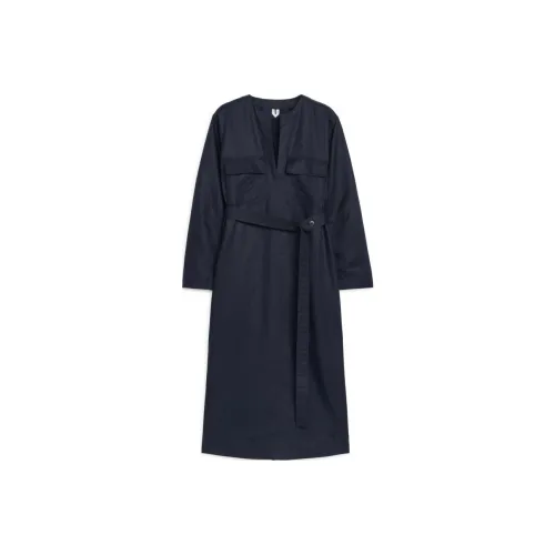 ARKET Длинное платье с длинными рукавами женское темно-синий