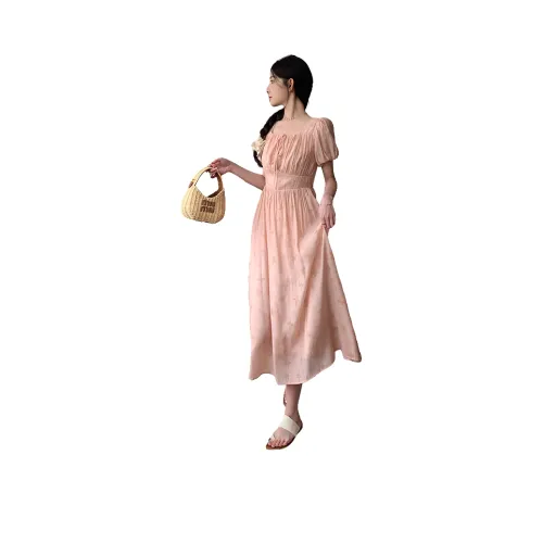 TEME Короткий рукав Платье Женское Розовое