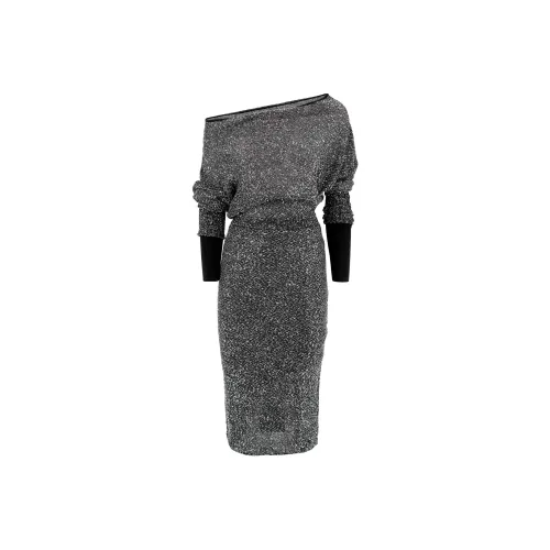 MaxMara Studio Длинное платье с длинными рукавами женское черное