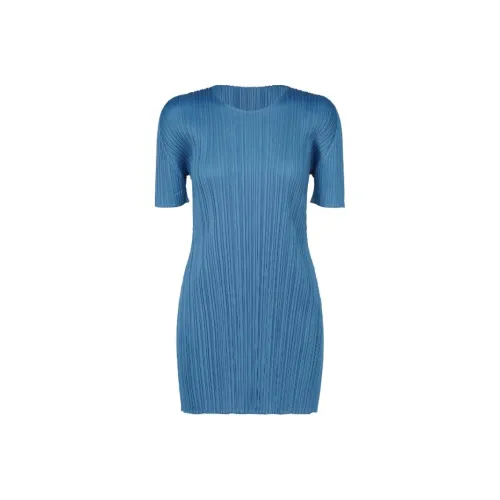 PLEATS PLEASE ISSEY MIYAKE SS24 Короткий рукав Платье Женское Синее