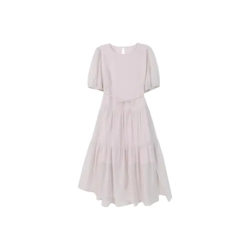 Pumpkin Valley Короткий рукав платье женское цвет пыльно-розовый дымка