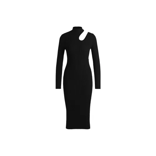 HUGO BOSS Черное Женское Длинное Платье с Длинным Рукавом