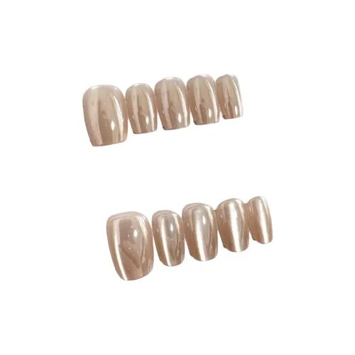 JIXUAN Ручной Tile Bulb False Nail Короткий Круглый Золотой Градиентный Кошачий глаз