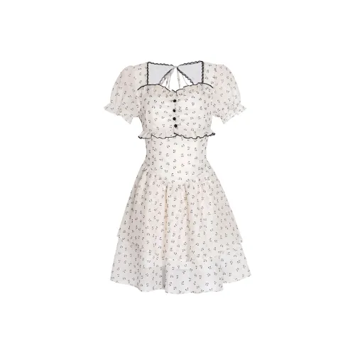 ONE PASS STUDIO Короткий рукав Платье Женское Белое