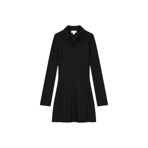 CALVIN KLEIN Длинное платье с длинными рукавами женское черное