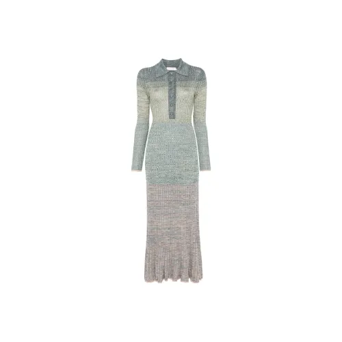 Zimmermann FW24 Длинное платье с длинными рукавами женское синий зеленый