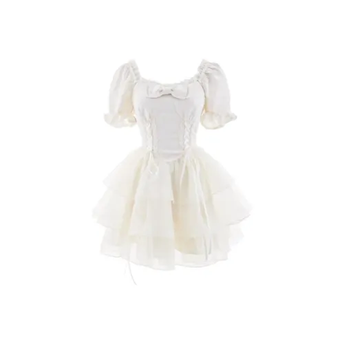 ONE PASS STUDIO Короткий рукав Платье Женское Абрикосовое