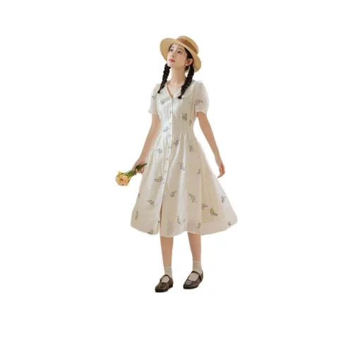 Xuan Tang Короткий рукав Платье Женское Белое