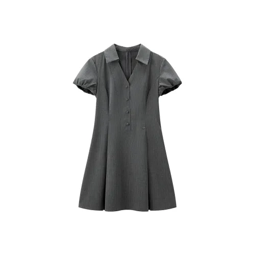 LEDIN Короткий рукав Платье Женское Лунный камень Серый