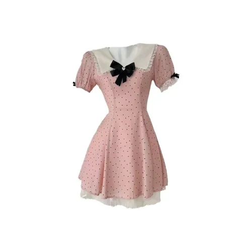Lookinto Короткий рукав Платье Женское Розовое