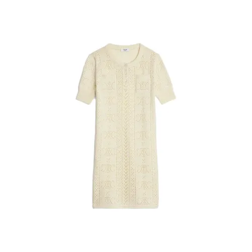 CELINE Экрю Женские Платья с Короткими Рукавами