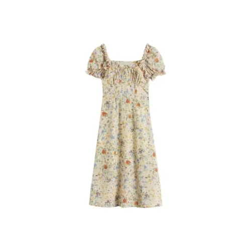 IQC Короткий рукав Платье Женское Желтое