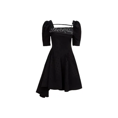 AIVEI Короткое платье с короткими рукавами женское черное