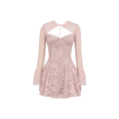 HOUSE OF CB Alice Длинное Платье с Длинными Рукавами Женское Розовый Розовый