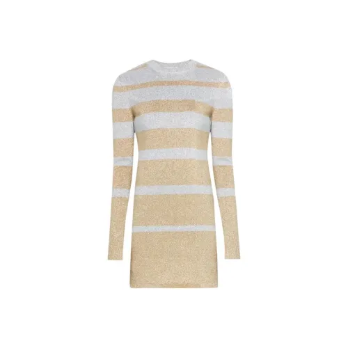 Paco Rabanne Длинное платье с длинными рукавами женское золотое