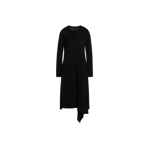 Yohji Yamamoto Черные Женские Длинные Платья с Длинными Рукавами