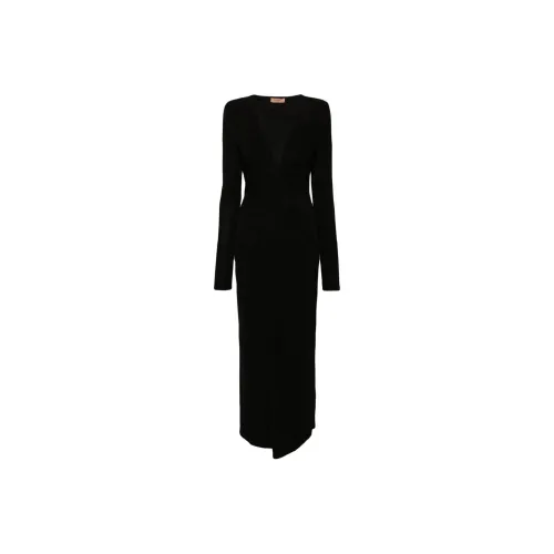 TWINSET Milano SS24 Длинное Платье с Длинными Рукавами Женское Черное