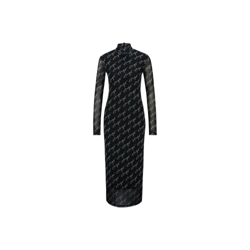 HUGO BOSS Черное Женское Длинное Платье с Длинным Рукавом