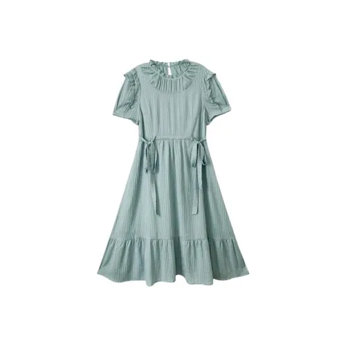WUPODAMANVZHUANG Короткий рукав Платье Женское Цвет Селадон