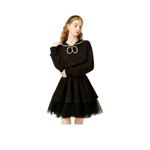 JORYAweekend Длинное платье с длинными рукавами женское черное