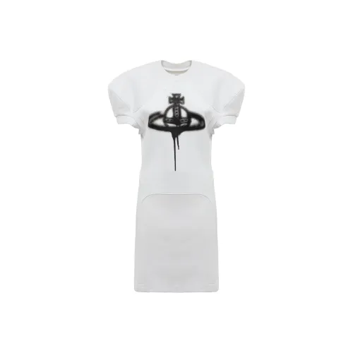 Vivienne Westwood Белое Женское Короткое Платье с Рукавами