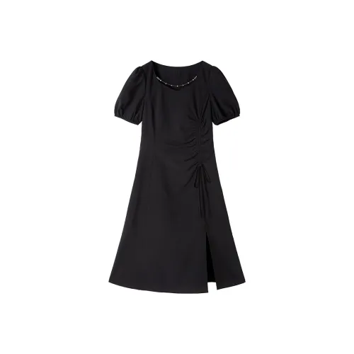 XIANGYING Короткий рукав Платье Женское Черное