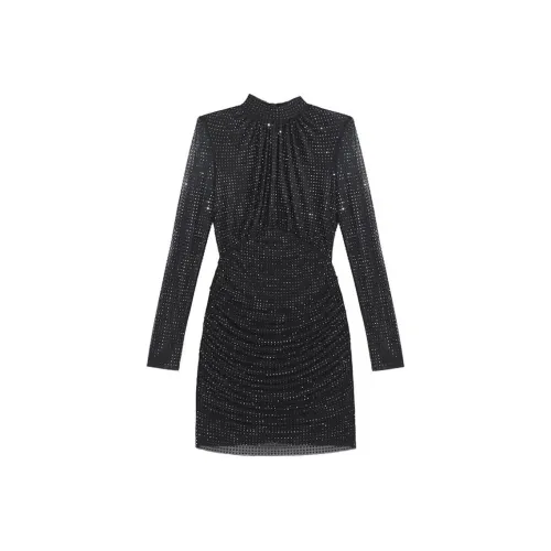 Self Portrait Длинное Платье с Длинными Рукавами Женское Классическое Черное