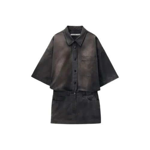 alexander wang Промытый черный Жемчужный Женские Короткие Платья с Рукавами