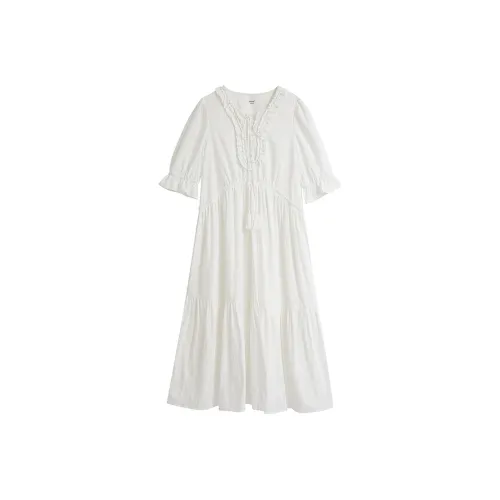 Inman Короткий рукав Платье Женское Облачный белый