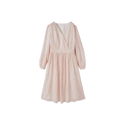 XIANGYING Длинное платье с длинными рукавами женское розовое