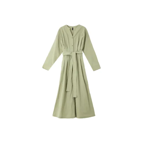 VIMLY Длинное платье с длинными рукавами женское светло-зеленый горошек