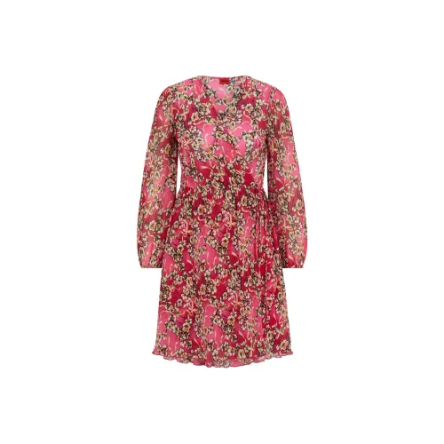 Hugo Boss Длинное платье с длинными рукавами женское розовое