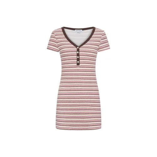 URBAN REVIVO Короткий рукав Платье Женское Светло-розовый с красными полосами