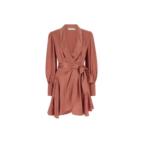 Zimmermann Длинное платье с длинными рукавами женское розовое