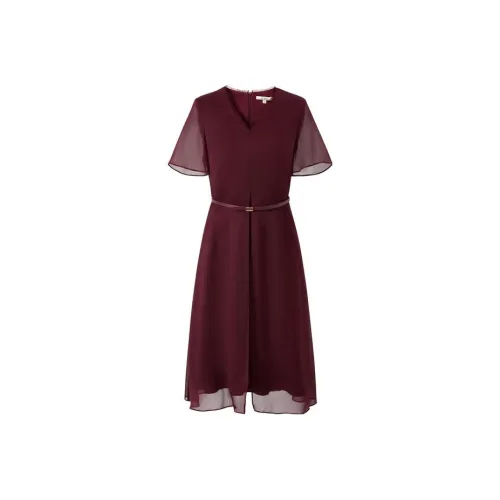 JZ Juzui Короткий рукав Платье Женское Бордовый