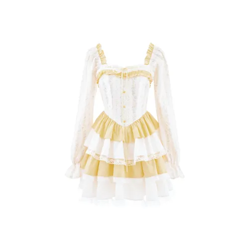 Blovelan Длинное платье с длинными рукавами женское пастельный желтый