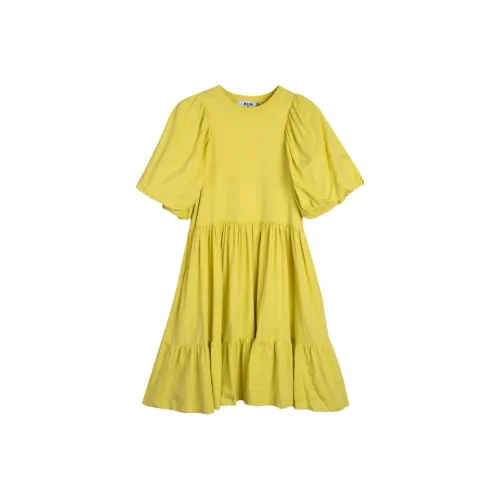 MSGM Желтые Женские Короткие Платья с Рукавами