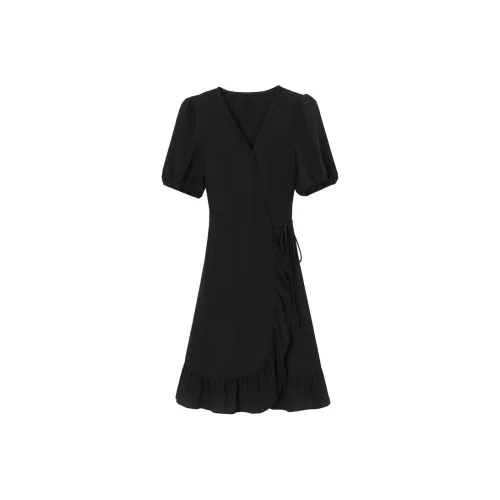 DOSOHEB Короткий рукав Платье Женское Черное