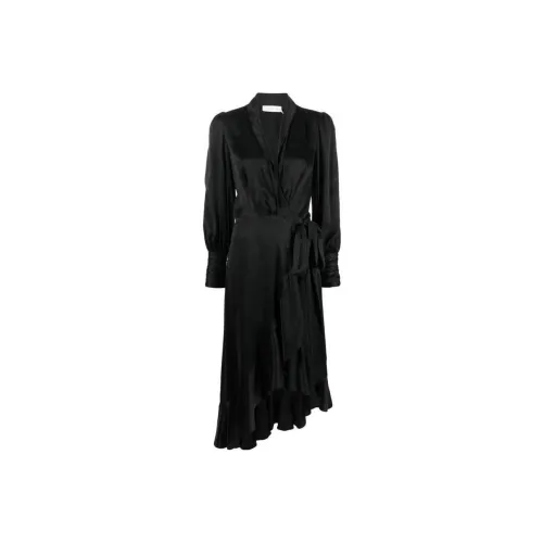 Zimmermann Черное Женское Длинное Платье с Рукавами