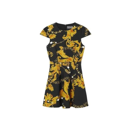 VERSACE JEANS COUTURE Короткое платье с короткими рукавами женское черное золотое