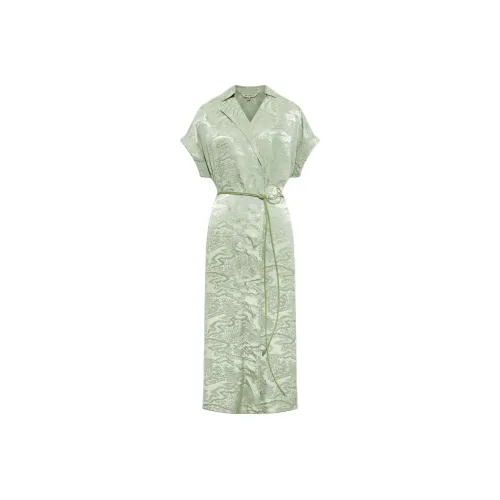 BBLLUUEE Короткий рукав Платье Женское Бамбук Зеленый