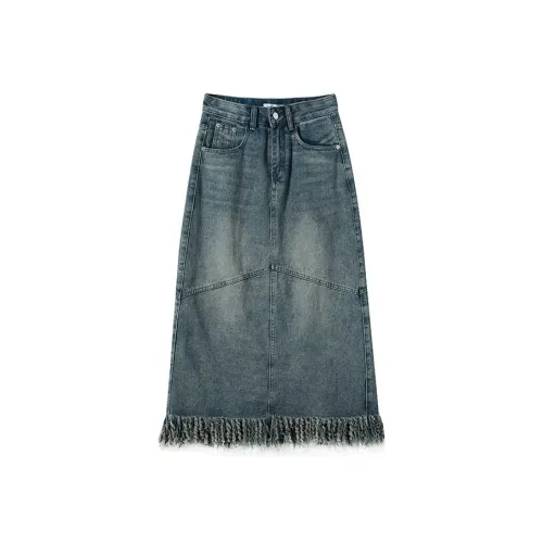 FAWENXIANGZI Деним Длинный Юбка Женские Винтажный синий