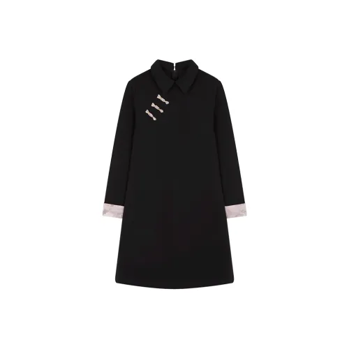 Mo Han Yi Mei Длинный рукав Платье Женское Черное