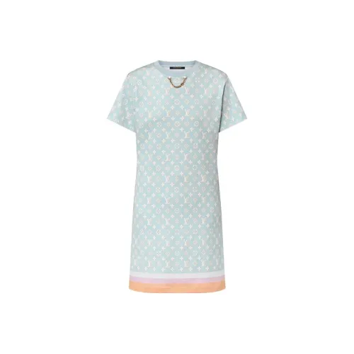 LOUIS VUITTON Короткое платье с короткими рукавами женское синее