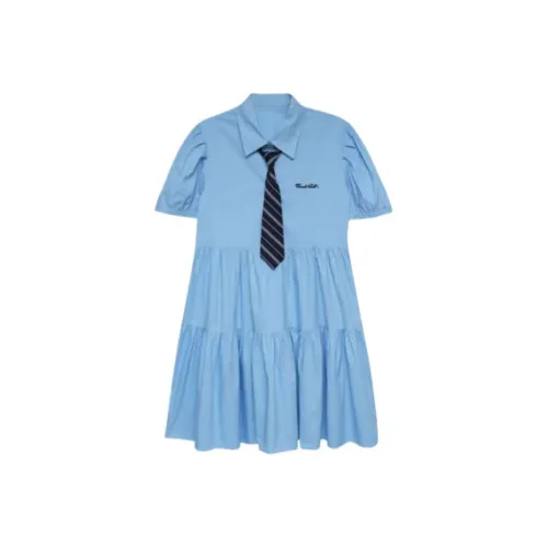 PUREIDOL Короткий рукав Платье Женское Синее