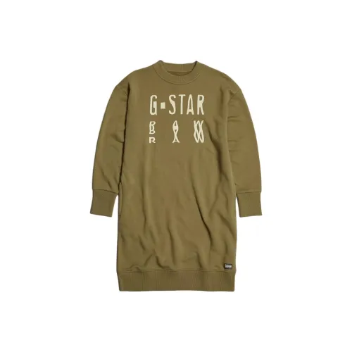 г Звезда RAW Длинное Платье с Длинными Рукавами Женское Чайно-зеленый